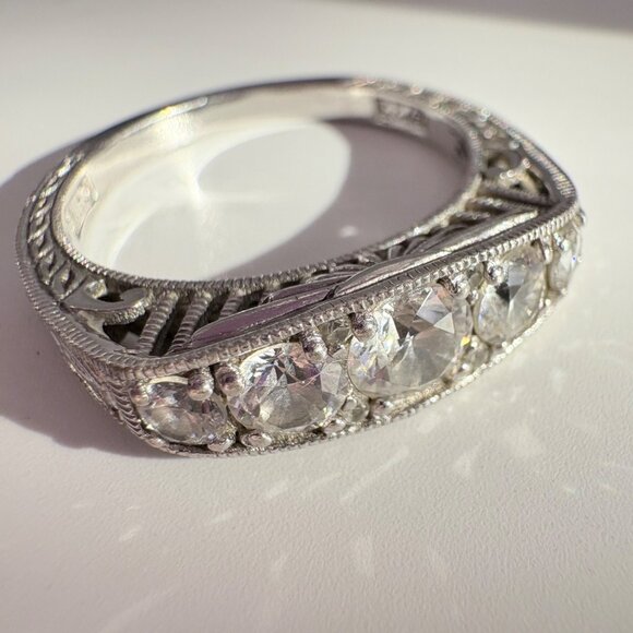 VTG Sterling Silver 925 Cubic Zirconia Prong Set Statement Ring Size 9 - Picture 9 of 11